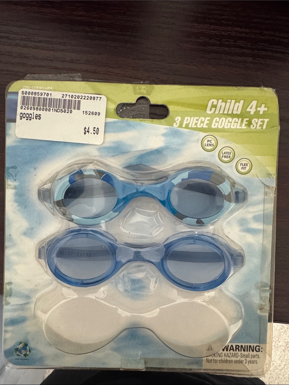 Child 2-Piece Swim Goggle Set in Blue and White